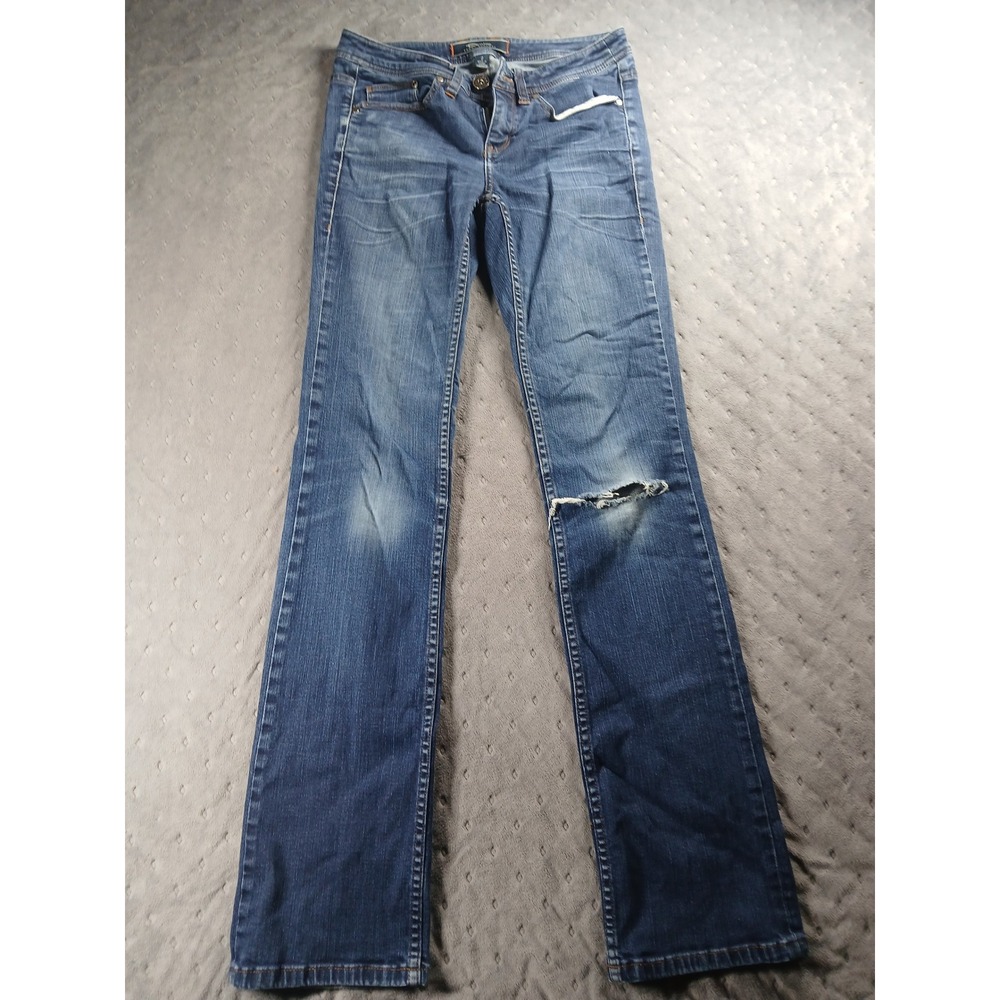 Tommy Bahama Denim Womens 2 Straight Leg Jeans Blue Enzyme WashTW14837Distressed